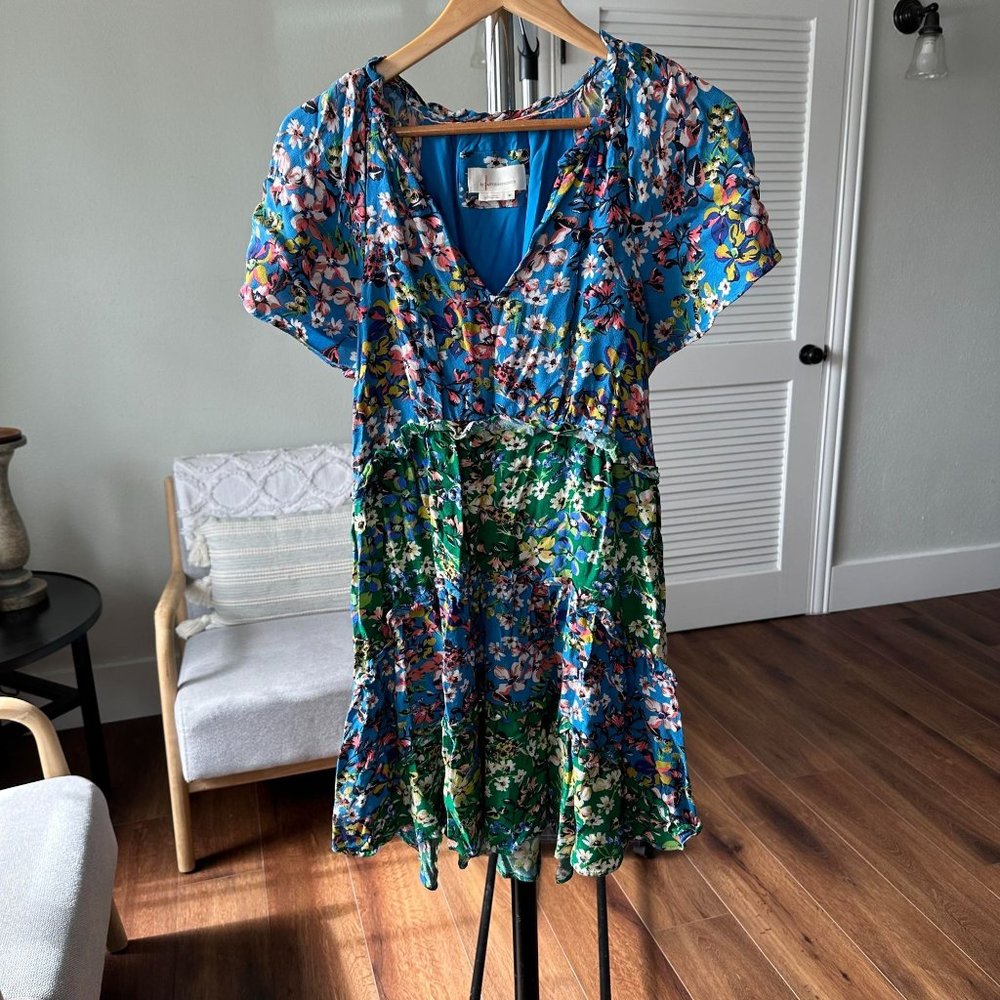 Women's Anthropologie Floral Tiered Shift Mini Dress Boho Flowy XS